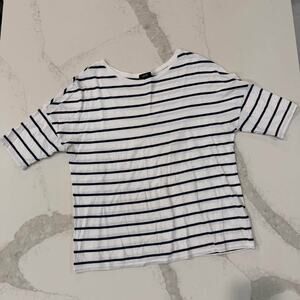Jacob Short Sleeve Striped White/Navy Blue Shirt Women's Medium Nautical Sailor